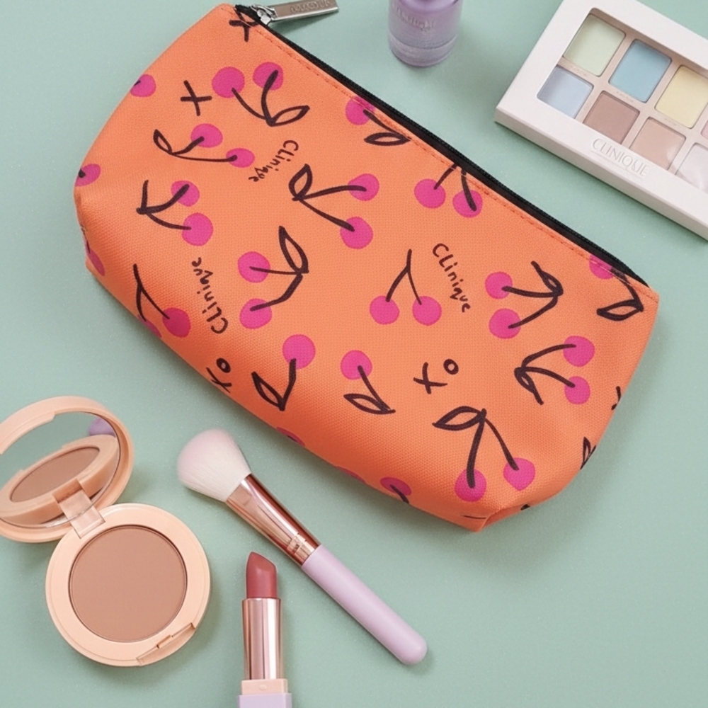 NEW Clinique Limited Edition Cherry Designer Pouch - Orange & Pink